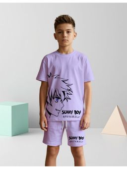 Nusyl - Boy Purple Anime Character Printed Co-Ord Set
