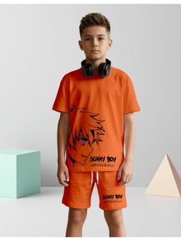 Nusyl - Boy Orange Anime Character Printed Co-Ord Set
