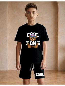 Nusyl - Boy Black Teddy Graphic Printed Co-Ord Set