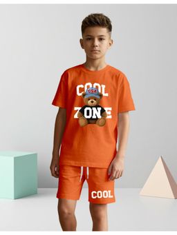 Nusyl - Boy Orange Teddy Graphic Printed Co-Ord Set