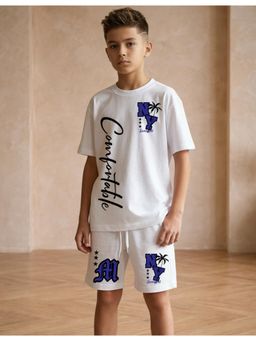 Nusyl - Boy White Comfortable Text Printed Co-Ord Set