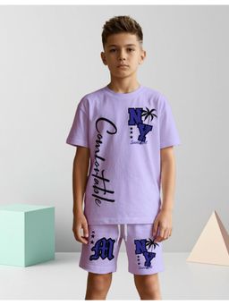 Nusyl - Boy Purple Comfortable Text Printed Co-Ord Set