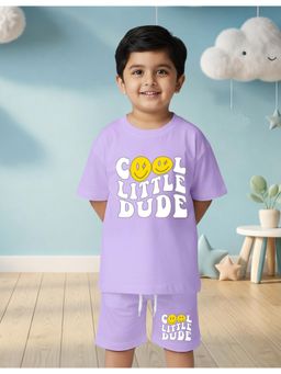 Nusyl - Boy Purple Cool Little Dude Text Printed Co-Ord Set