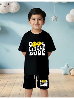 Nusyl - Boy Black Cool Little Dude Text Printed Co-Ord Set