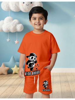 Nusyl - Boy Orange Panda Graphic Printed Co-Ord Set