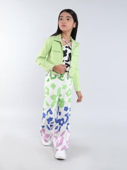 Taffy - Solid Denim Jacket with Floral Crop Top and Pant (Set of 3)