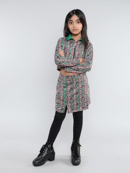 Taffy - Printed Zipper Detailed Top with Skirt (Set of 2)