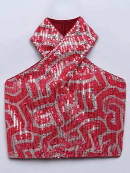 Taffy - Printed Sequins Embellished Halter Neck Crop Top