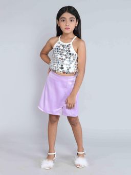 Taffy - Sequins Embellish Party Crop Top and Satin Slit Skirt (Set of 2)