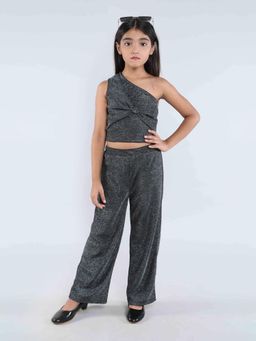 Taffy - One Shoulder Bow Printed Party Crop Top with Pant (Set of 2)