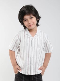 Taffy - Striped Detailed Half Sleeves Oversized Shirt