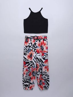 Taffy - Solid Halter Crop Top and Pant Set with Belt (Set of 3)