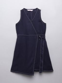 Taffy - Solid Sleeveless Stitch Detailed Wrap Dress