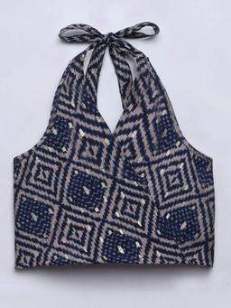 Taffy - Ikat Printed Back Tie Up Crop Top