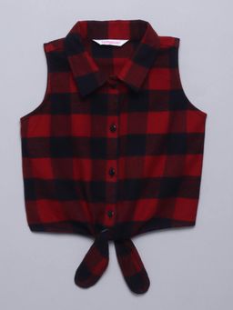 Taffy - Flannel Checkered Front Tie Up Crop Shirt