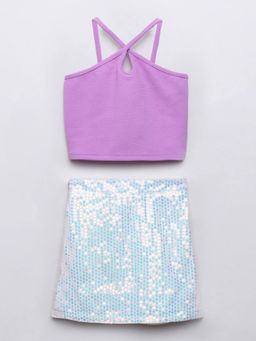 Taffy - Solid Halter Crop Top with Sequin Skirt (Set of 2)