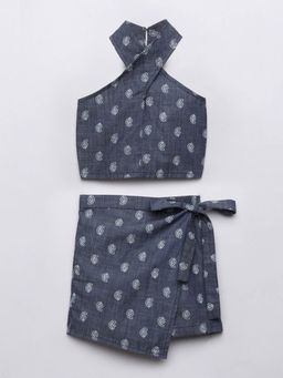 Taffy - Paisley Printed Denim Crop Top and Skort (Set of 2)