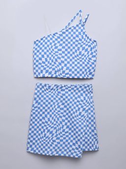 Taffy - Asymmetric Neck Checked Crop Top and Skirt (Set of 2)