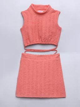 Taffy - Textured High Neck Tie Up Crop Top and Skirt (Set of 2)