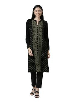NEERU'S - Black Regular Woven Knee Length Winter Wear Kurta