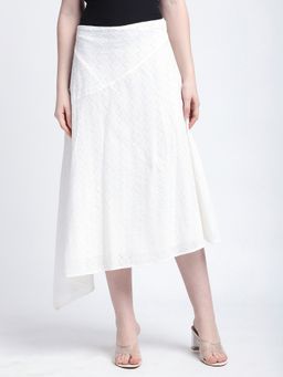 R&B - Ivory Embroidered A-Line Women Skirt