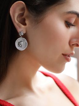 Shaze - Lunar Umbra Silver Brilliant Cut Stone Earrings (M)