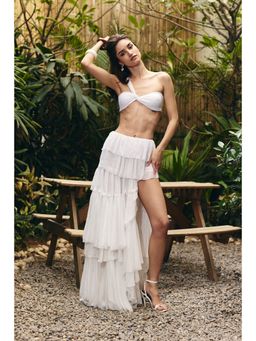 IT GIRL - Women Chiffon White Solid Top with Skirt