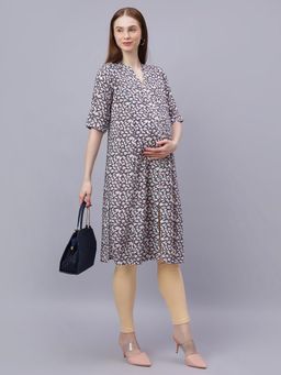 Mamma's Maternity - Blue Rayon A-Line Floral Maternity Kurti