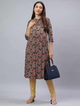 Mamma's Maternity - Black Rayon A-Line Printed Maternity Kurti