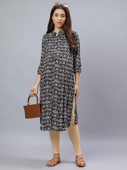 Mamma's Maternity - Black Rayon A-Line Printed Maternity Kurti