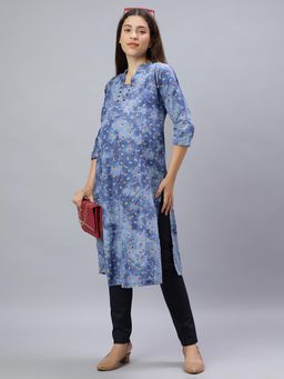 Mamma's Maternity - Blue Cotton A-Line Printed Maternity Kurti