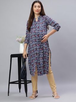 Mamma's Maternity - Blue Rayon A-Line Printed Maternity Kurti