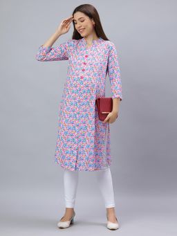 Mamma's Maternity - Pink Rayon A-Line Floral Maternity Kurti