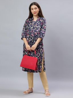 Mamma's Maternity - Blue Rayon A-Line Floral Maternity Kurti