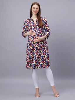 Mamma's Maternity - Multi-Color Rayon A-Line Printed Maternity Kurti