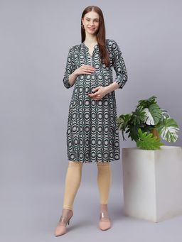 Mamma's Maternity - Green Rayon A-Line Printed Maternity Kurti