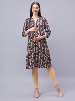 Mamma's Maternity - Maroon Rayon A-Line Printed Maternity Kurti