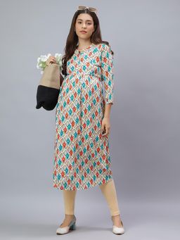 Mamma's Maternity - White Rayon A-Line Geometric Maternity Kurti