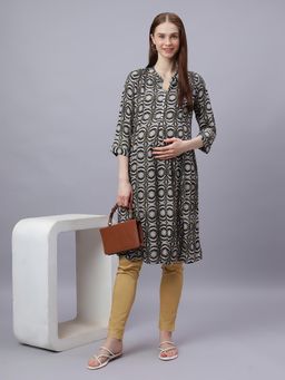 Mamma's Maternity - Yellow Rayon A-Line Printed Maternity Kurti