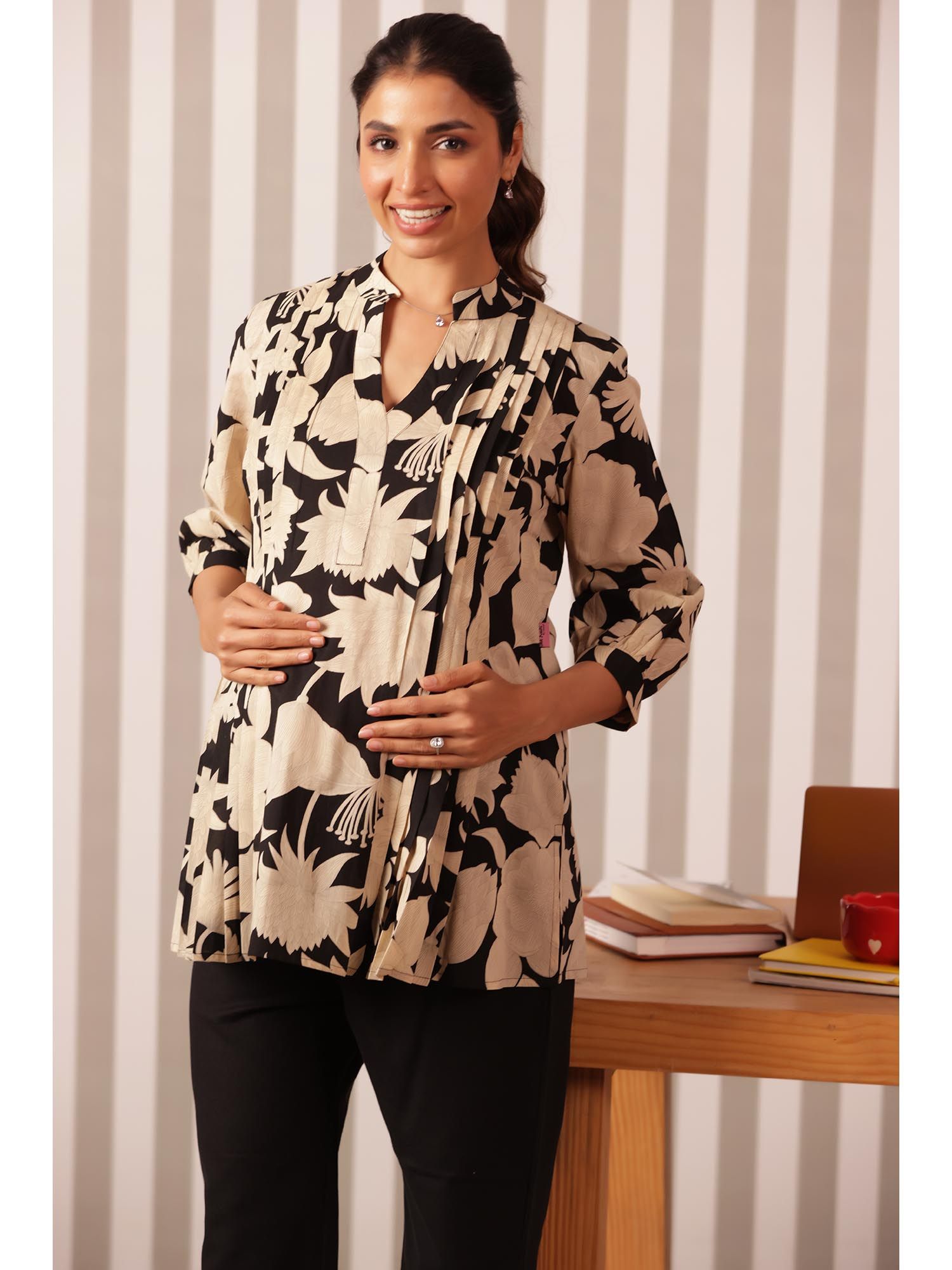 Black Cotton Comfortable Floral Maternity Top-picture-14