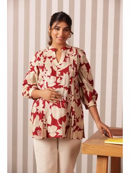 Ikk Kudi By Seerat - Maroon Cotton Comfortable Floral Maternity Top
