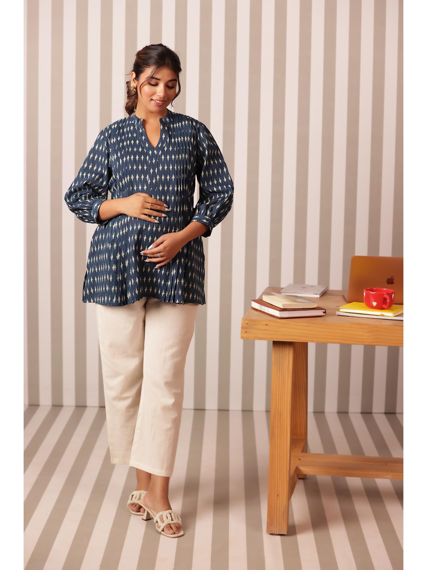 Blue Cotton Comfortable Printed Maternity Top-picture-32