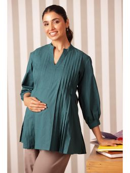 Ikk Kudi By Seerat - Teal Cotton Comfortable Solid Maternity Top