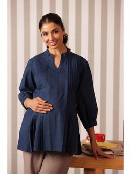Ikk Kudi By Seerat - Blue Cotton Comfortable Solid Maternity Top