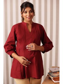 Ikk Kudi By Seerat - Red Cotton Comfortable Solid Maternity Top