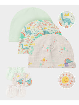 Mi Arcus - Dino Print Cap and Mitten Sets (Set of 6)