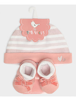 Mi Arcus - Striped Print Girl Cap & Booties (Set of 2)