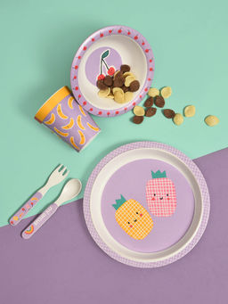 Mi Arcus - 100% Melamine Dinner Set Pack of 5,Plate,Bowl,Glass,Fork,Spoon- Purple, 6 M+