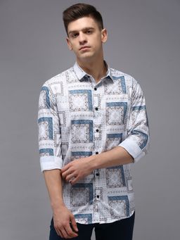 SHOWOFF - Men White Collar Neck Abstract Print Comfort Fit Shirt