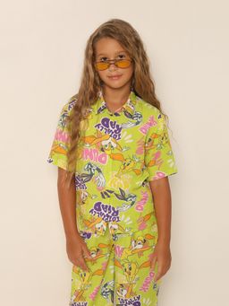 VERO MODA - Girls Printed Cotton Blend Green Shirt